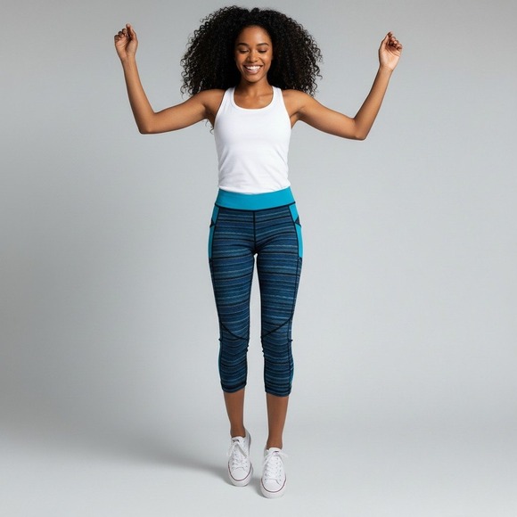 lululemon athletica Pants - Lululemon Leggings Womens 6 Blue Run Inspire Crop II Stripe Athletic Pockets